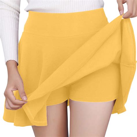 Entyinea Plus Size Skirts For Women Shiny Flared Pleated Mini Skater