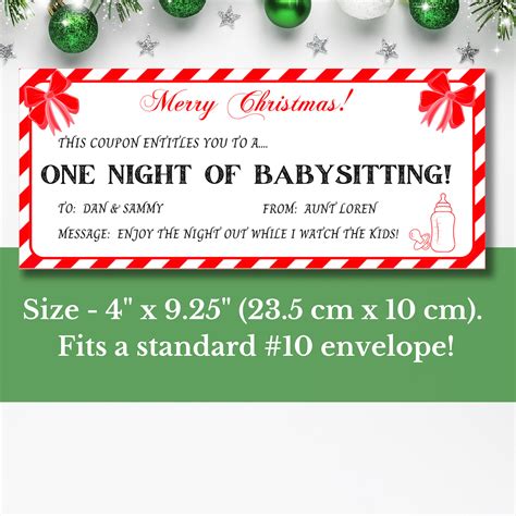 Babysitting Voucher Babysitting Coupons Christmas Printable Voucher