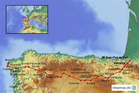 StepMap Jakobsweg Camino Francés Landkarte für Spanien