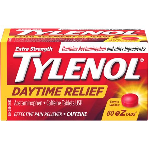 Extra Strength Tylenol Daytime Relief Tablets 500mg Acetaminophen 65mg Caffeine For Pain