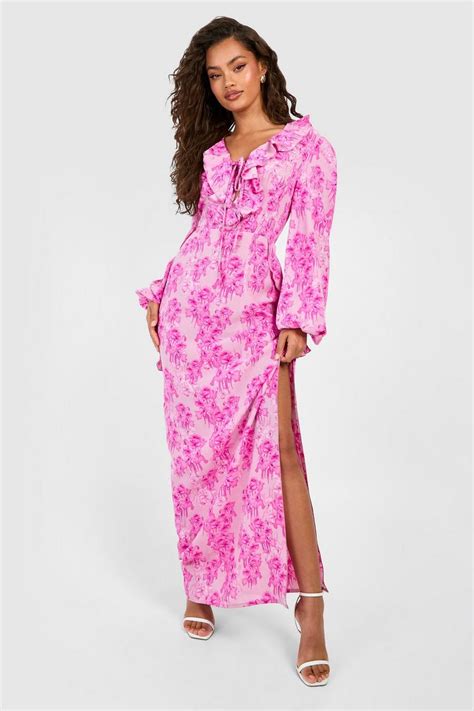 Floral Plunge Ruffle Maxi Dress Boohoo Uk