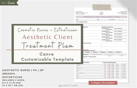 Aesthetic Treatment Plan Form Template Cosmetic Nurse Medspa Etsy