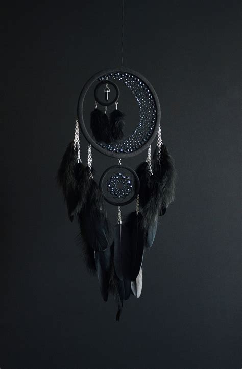 Half Moon Dreamcatcher Large Black Dream Catcher With Etsy