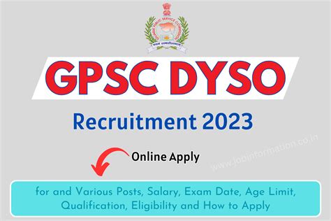 Gpsc Dyso Recruitment For And Various Posts Salary Exam Date