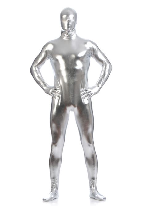 Mandy Wholesale Full Body Shiny Bodysuit Silver Mens Plus Size Spandex