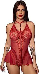 Fantasia Sexy Submissa Body Mel da Paixão Lingerie em Tule e Rendão M