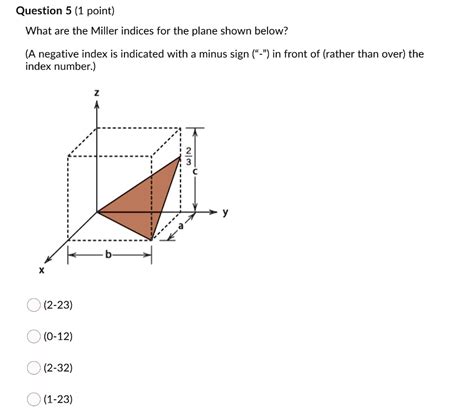 Question 5 1 Point What Are The Miller Indices For The Plane Shown