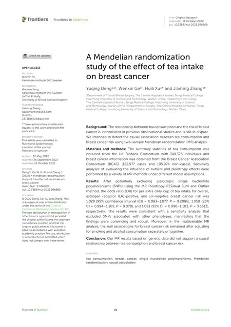 Pdf A Mendelian Randomization Study Of The Effect Of Tea Intake On