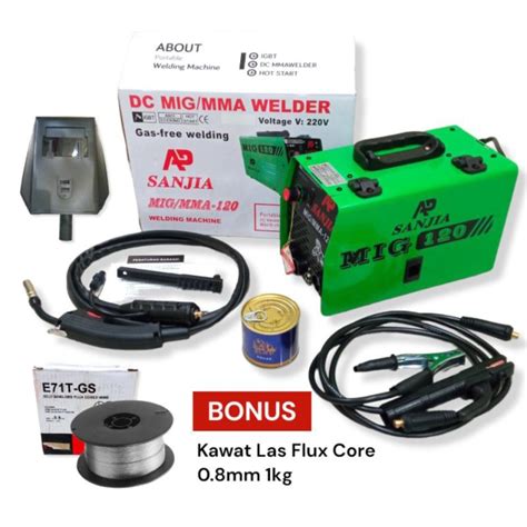 Jual Mesin Las MIG 120A SANJIA CO2 Tanpa Gas Welding MIGi Gasless MMA