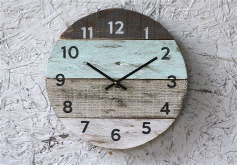 Handmade Round Beach House Clock With Reclaimed Wood And Pale Sea Foam