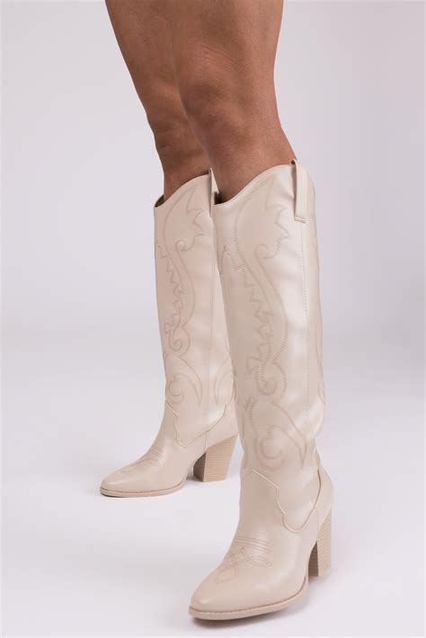 Vanilla Knee High Block High Heel Western Boots Lime Lush Boutique