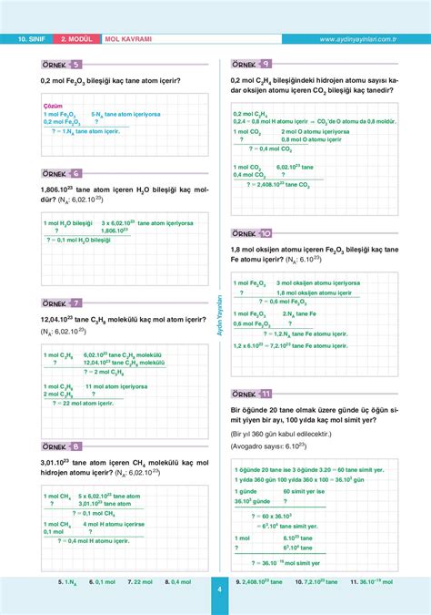 TYT AYT Kimya 10 Sınıf Ders İşleyiş Modülleri Modül 2 Mol Kavramı
