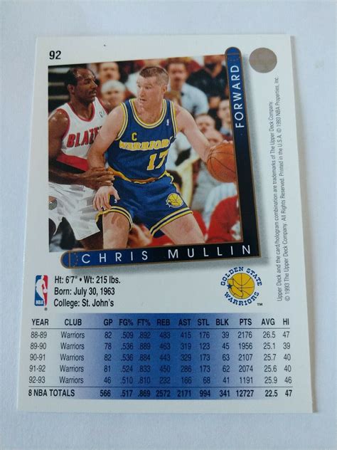 1993 94 Upper Deck Golden State Warriors Basketball Card 92 Chris