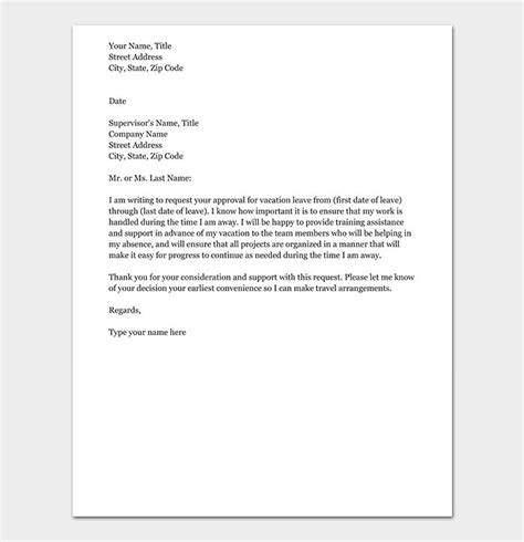 Vacation Leave Request Letter Format Samples Formal Letter Writing