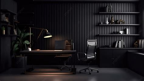 D Render Of Modern Dark Office Room With Ample Copy Space On Desk