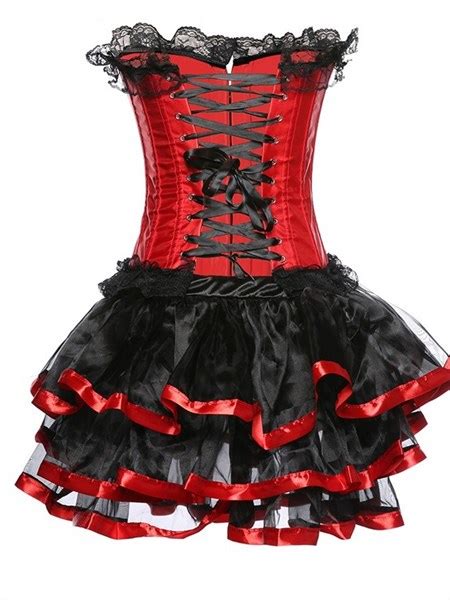 Red Strapless Body Shaper Court Corset Dress With Lace Trim Linda Dress