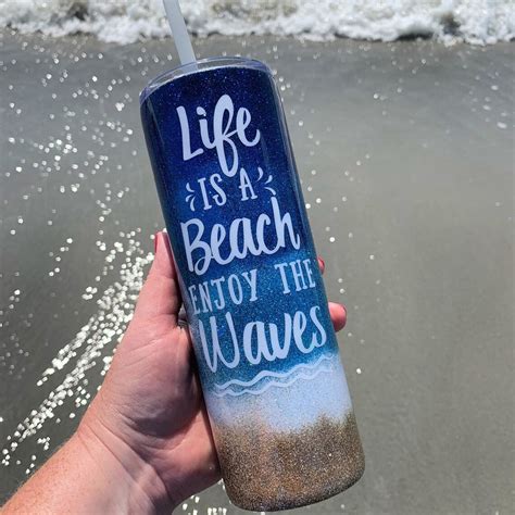 Beach Theme Glitter Tumbler Vacation Tumbler Beach Vibes Etsy