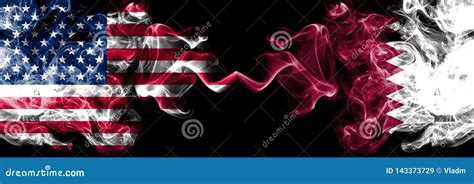 United States Of America Vs Qatar Qatari Smoky Mystic Flags Placed