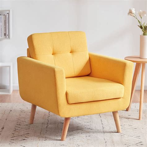 Tbfit Linen Fabric Accent Chair Mid Century Modern Armchair For Living