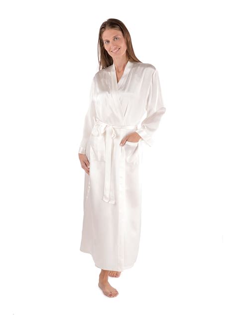 Texeresilk Womens Long Silk Robe Perla Naturale Natural White Sm