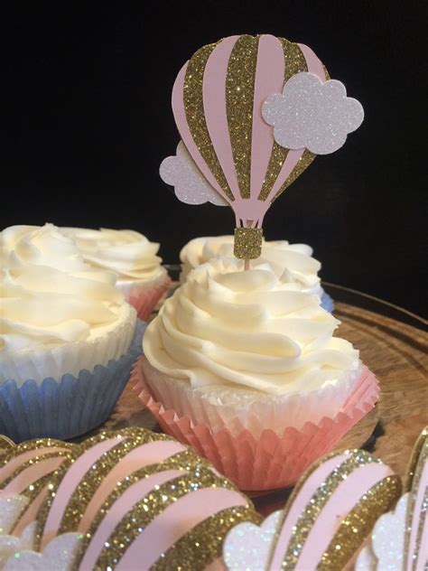 Hot Air Balloon Cupcake Toppers Up Up And Away Baby Shower Ct Etsy