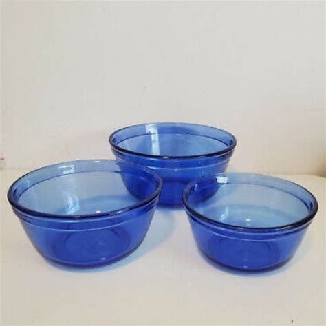 Anchor Hocking🍚 Vintage Set Of 3 Cobalt Blue Glass Nesting Serving