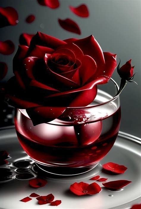 Red Rose In Glass Vase