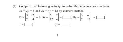 Complete The Following Activity To Solve The Simultaneous Equations 3x