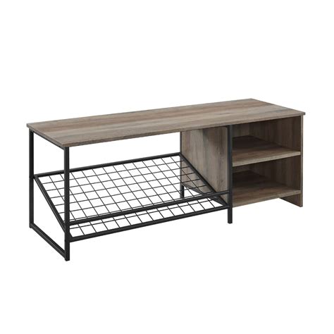 48 Inch Industrial Entry Bench With Shoe Storage Grey Wash By Walker