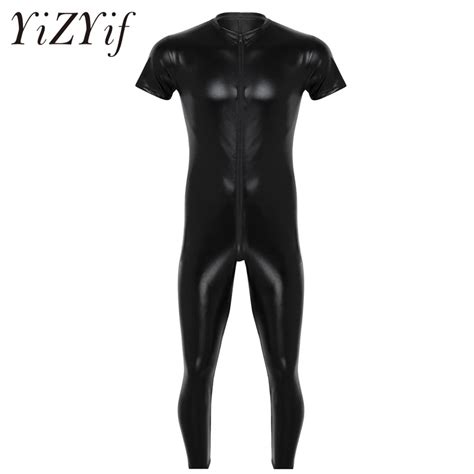 Yizyif Sexy Stretchy Bodystocking For Mens Wetlook Leather Latex Catsuit Gay Men S Full Body