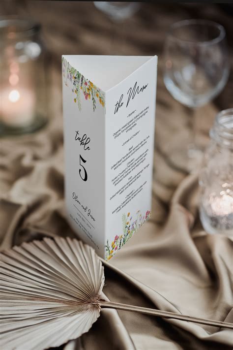 Wildflowers Trifold Table Numbers With Menu And Program Floral Tri