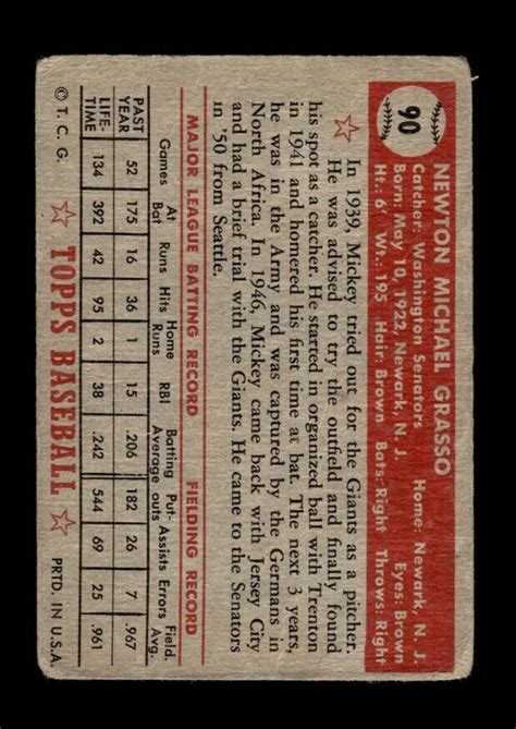 1952 Topps Set Break 90 Mickey Grasso LOW GRADE Crease GMCARDS EBay