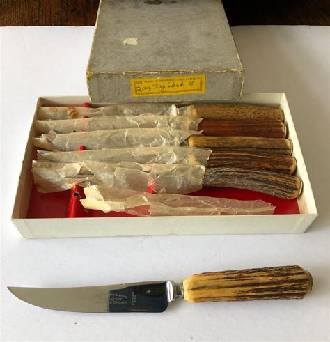 Vintage Steak Knife Set Stag Handle Antique Knife Real Horn Etsy Steak Knives Steak Knife