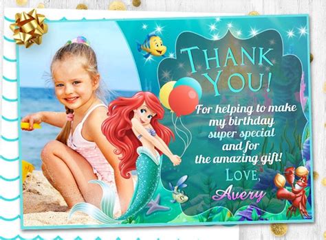 Mermaid Thank You Card Photo Thank You Ariel Thank You Card Etsy