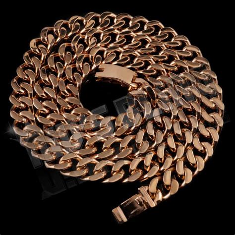 18k Rose Gold Cuban Miami Chain Link Stainless Steel Nivs Bling