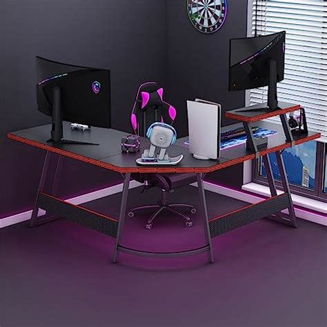 Lufeiya Black L Shaped Gaming Desk Inch Computer Corner Desks