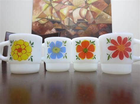 Fire King Mug Set Flowers Set Of Four Fire King Mug