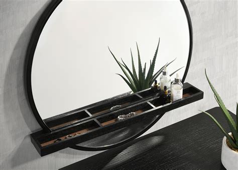 Arini Round Vanity Wall Mirror with Shelf Black - Coaster Fi