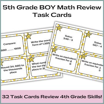 5th Grade Beginning Of The Year Math Review Task Cards TPT