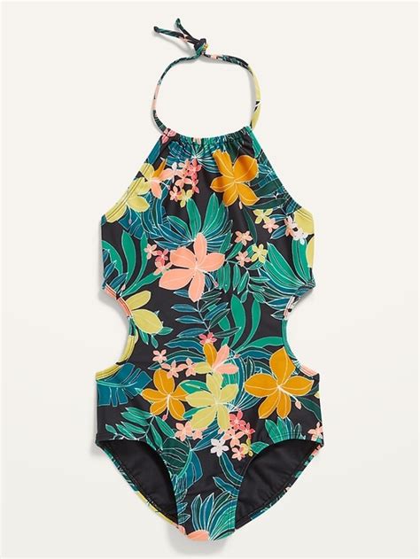 Printed Halter Side Cutout One Piece Swimsuit For Girls Old Navy