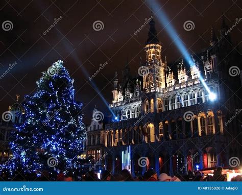 Christmas Tree and Lights Show in Brussels Main Square Editorial Image ...