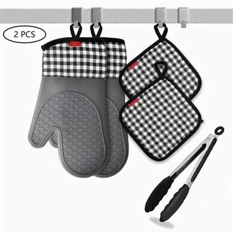 2PCS Gants de Four Gants de Cuisine Silicone Résistant à Chaleur et