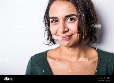 Bright Brunette Girl Isolated On A White Background Stock Photo Alamy