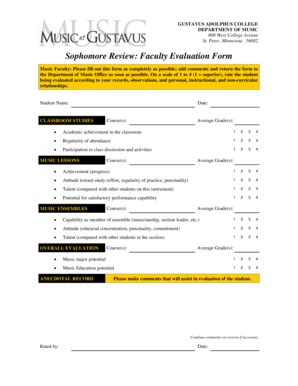 Fillable Online Gustavus Faculty Evaluation Form Gustavus Adolphus