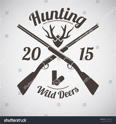 Hunting Vintage Emblem Cross Hunting Gun With Ammo And Deer Antler