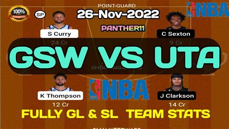 GSW VS UTA DREAM11 PREDICTION GSW VS UTA NBA BASKETBALL GOLDEN