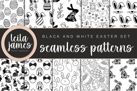 Black and White Seamless Easter Patterns Graphic by Leila James Paper ...