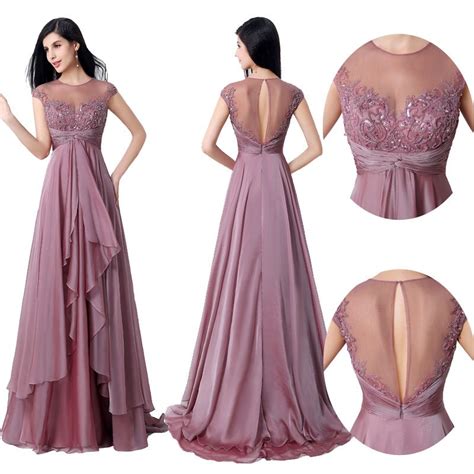 Mauve Sequins Beaded Evening Dresses 2016 Fashion Sheer Back Portrait