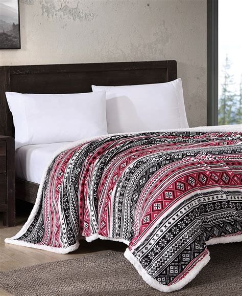 Eddie Bauer Closeout Classic Fair Isle Black Ultra Soft Plush Fleece Reversible Blanket Twin