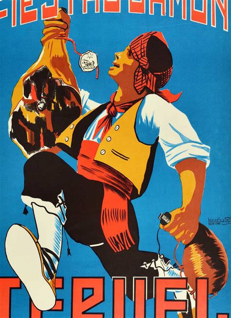 Original Vintage Food Travel Poster Jamon Teruel Festival Spain Fiesta